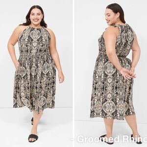 Lane Bryant Brown/Black Halter Neck Smocked Waist Jersey Knit Dress Size 18/20